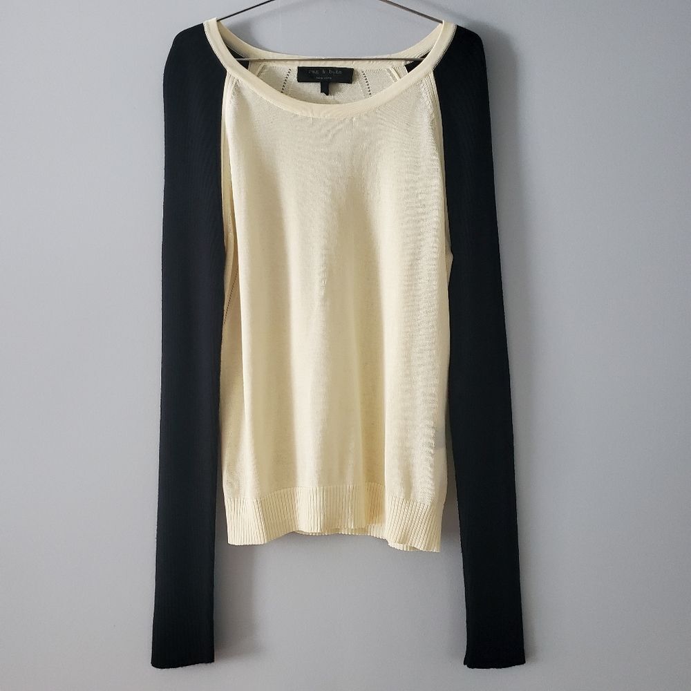 Rag & Bone Cream/Black Colorblock Cotton Blend Sweater Size S